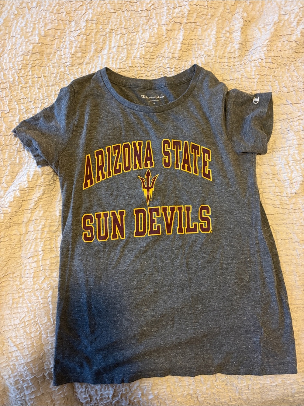 Champion Gray Arizona State Sun Devils Short Sleeve Tee with Gold & Maroon Print